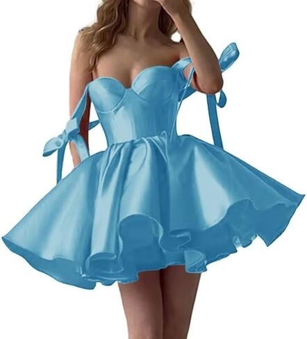 Satin Bow Straps Homecoming Dresses 2025 Pleated Puffy Prom Dress with Pocket A-line Short Wedding Dress in Kuwait