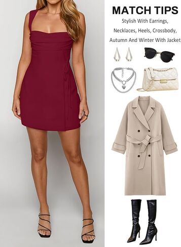 Women's Sexy Ruched Mesh Midi Short Dresses for Women Square Neck Fitted Elegant Club Party Cocktail Dress in Kuwait