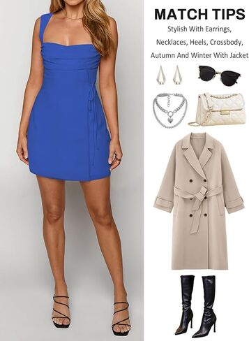 Women's Sexy Ruched Mesh Midi Short Dresses for Women Square Neck Fitted Elegant Club Party Cocktail Dress in Kuwait