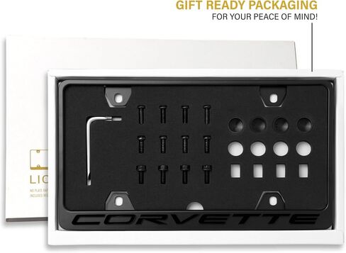 Corvette License Frame – Stealth Black Powder Coat UV Resistant Rust-Proof Steel Plate Holder - One Piece - Compatible with Chevrolet Corvette Chevy C5 C6 C7 C8 (3D RAISED LETTERS w/ MOUNT HARDWARE) in Saudi Arabia
