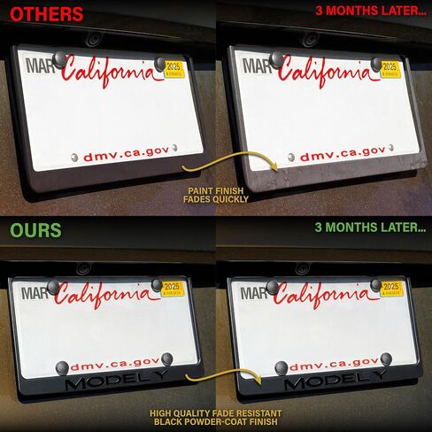 Corvette License Frame – Stealth Black Powder Coat UV Resistant Rust-Proof Steel Plate Holder - One Piece - Compatible with Chevrolet Corvette Chevy C5 C6 C7 C8 (3D RAISED LETTERS w/ MOUNT HARDWARE) in Saudi Arabia