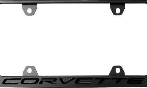 Corvette License Frame – Stealth Black Powder Coat UV Resistant Rust-Proof Steel Plate Holder - One Piece - Compatible with Chevrolet Corvette Chevy C5 C6 C7 C8 (3D RAISED LETTERS w/ MOUNT HARDWARE) in Saudi Arabia