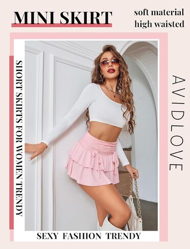 Avidlove Mini Skirt Layered Ruffle Skirts Elastic Waist Lace Tiered Short Skirt Cute Y2K Casual S-XXL in Saudi Arabia