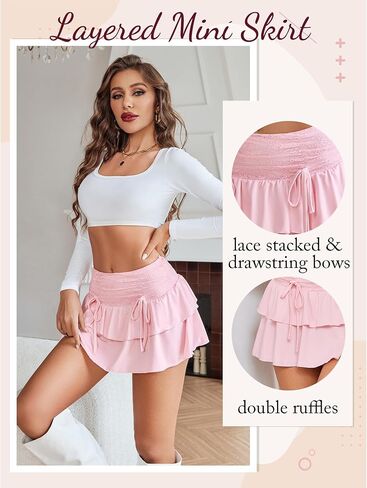 Avidlove Mini Skirt Layered Ruffle Skirts Elastic Waist Lace Tiered Short Skirt Cute Y2K Casual S-XXL in Saudi Arabia