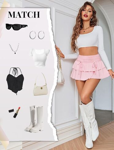 Avidlove Mini Skirt Layered Ruffle Skirts Elastic Waist Lace Tiered Short Skirt Cute Y2K Casual S-XXL in Saudi Arabia
