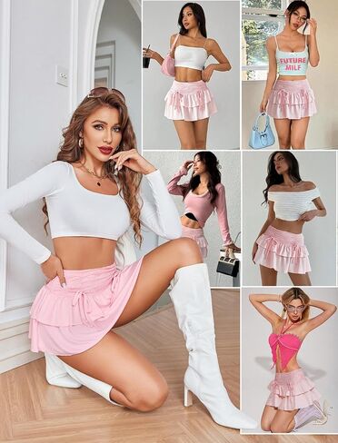 Avidlove Mini Skirt Layered Ruffle Skirts Elastic Waist Lace Tiered Short Skirt Cute Y2K Casual S-XXL in Saudi Arabia