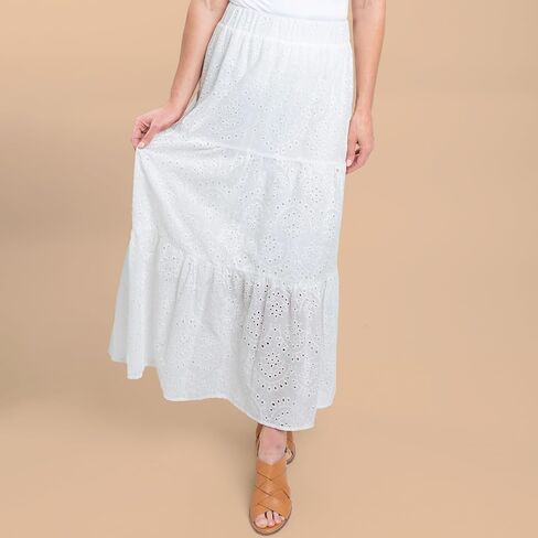 Elsie & Zoey Solange Embroidered Eyelet Paneled Maxi Skirt for Women in Saudi Arabia
