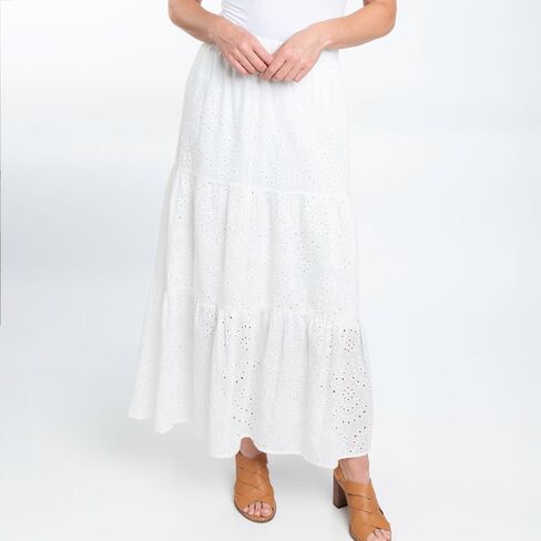Elsie & Zoey Solange Embroidered Eyelet Paneled Maxi Skirt for Women in Saudi Arabia
