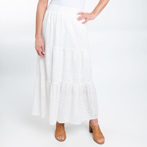 Elsie & Zoey Solange Embroidered Eyelet Paneled Maxi Skirt for Women in Saudi Arabia