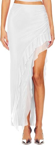 Wisfruit Women's Sexy Ruched Mesh Skirt عالية الخصر بخصوص in Kuwait
