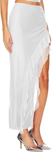 Wisfruit Women's Sexy Ruched Mesh Skirt عالية الخصر بخصوص in Kuwait