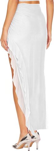 Wisfruit Women's Sexy Ruched Mesh Skirt عالية الخصر بخصوص in Kuwait