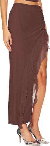 Wisfruit Women's Sexy Ruched Mesh Skirt عالية الخصر بخصوص in Kuwait