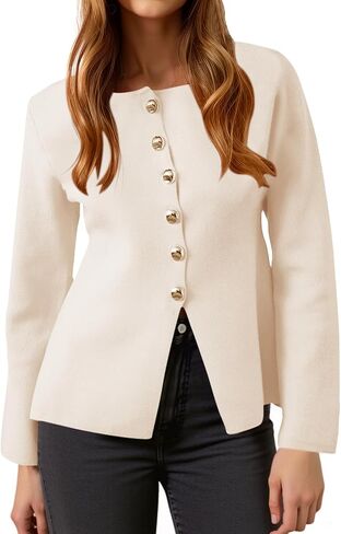 Cicy Bell Womens Button Up Cardigan Sweaters Lightweight Long Sleeve Knit Tops Business Casual Round Neck Fitted Jacket in Saudi Arabia