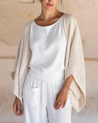 Women's Cotton Linen Shrug Kimono Sleeve Open Front Casual Loose Cover Ups Lightweight Cardigan in Kuwait