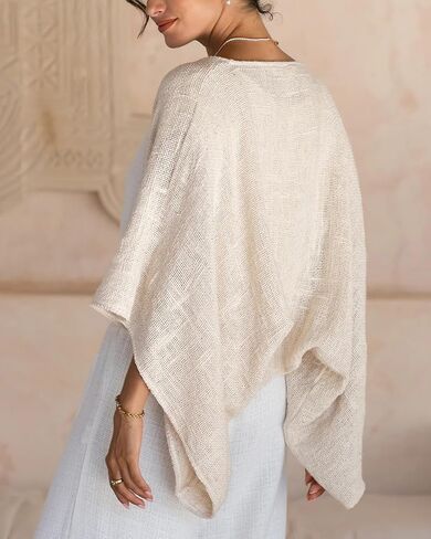 Women's Cotton Linen Shrug Kimono Sleeve Open Front Casual Loose Cover Ups Lightweight Cardigan in Kuwait