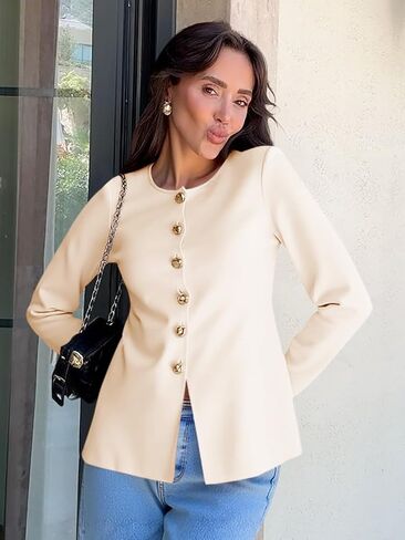 Cicy Bell Womens Button Up Cardigan Sweaters Lightweight Long Sleeve Knit Tops Business Casual Round Neck Fitted Jacket in Saudi Arabia