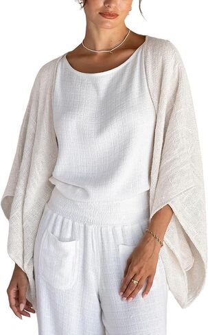 Women's Cotton Linen Shrug Kimono Sleeve Open Front Casual Loose Cover Ups Lightweight Cardigan in Kuwait