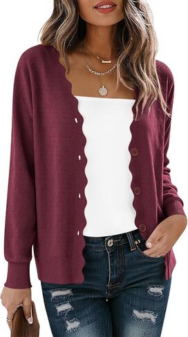 زر Lilbetter Women's لأسفل كارديجان طويل الأكمام غير الرسمية V-nock ناعمة متماسكة سترة سترة سترة خفيفة الوزن خفيفة الوزن in Kuwait