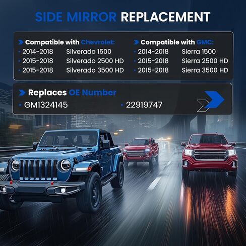 سائق الجانب الأيسر ، الزجاج المرآة المدفأة GM1324145 22919747 متوافق مع GMC Sierra 1500 Chevy Silverado 1500 2014-2018 ، زجاج مسطح مرآة للرسوم الخلفية اليسرى مع لوحة دعم ودعم خلفي in Saudi Arabia