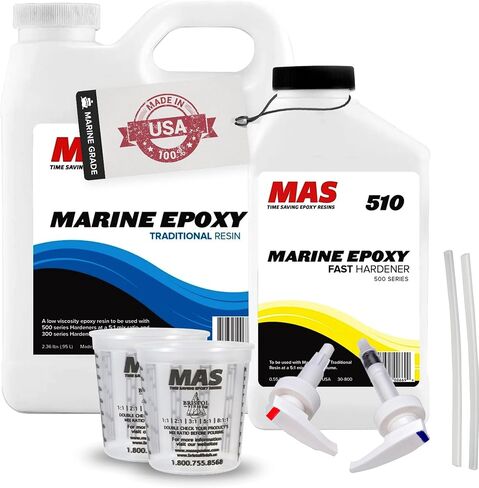 Marine Epoxy Resin Kit, 5:1 Total High Performance Resin and Hardener, Fiberglass Repair Kit and Wood Repair Kit, Perfect for Boats (Quart, Slow) with Cups and Pumps in Saudi Arabia