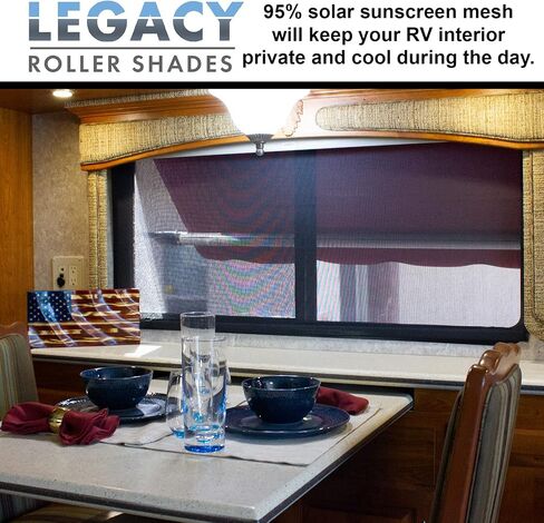 ShadePro - Legacy Roller Shades - Day Night Combo Pull Down Blinds - Light Filtering Solar Mesh Sunscreen for Day - Blackout Shade for Night - Fits RV, Camper, or Motorhome - Khaki - 33" Drop in Saudi Arabia