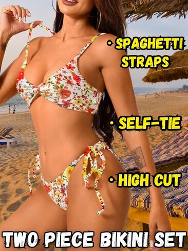 مجموعة بيكيني تويست النسائية ، مثيرة عالية قطع السباغيتي الأشرطة Cheeky 2 pcs swimsuits in Saudi Arabia