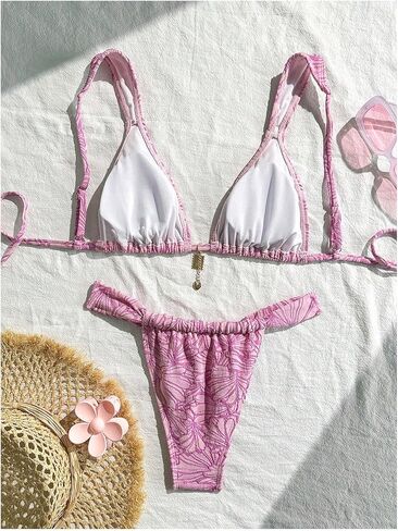SHENHE Women's Floral Triangle Bikini Set Two Piece High Cut Tie Back Swimsuit Bathing Suit in Saudi Arabia