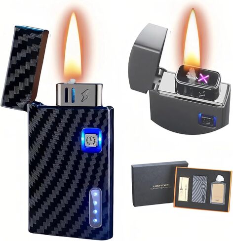 Smart Kerosene Soft Flame Lighter and Windproof Plasma Dual Arc Lighter 2-in-1 with 5 Ignition Methods, Refillable and USB Rechargeable Electric Lighters (Gold, Fuel Not Included) in Kuwait