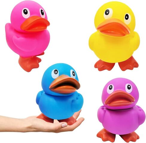 لعبة البطة المطاطية الضخمة من شركة Dreidel مع زعانف، اضغط لإصدار صرير N' Quack، البط المطاطي العملاق للأطفال، الحمام، حمام الطفل، عيد الميلاد، نشاط حمام السباحة، بطول 6.5 سم (عبوة متنوعة) in Saudi Arabia