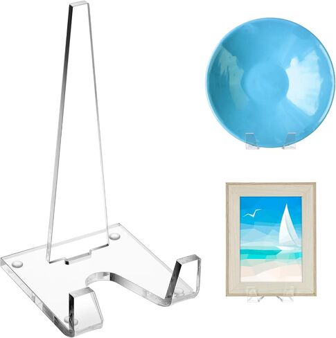 شاشة Honeydak Acrylic Plate Stand Clear Easel Stand لألبومات إطار لوحة الصورة سجل مجلة اللوح اللوحية اللوحة البريدية كتب الكتب ديكور الطاولة للمنزل والمكاتب ، 8 × 4 × 4 بوصات in Saudi Arabia