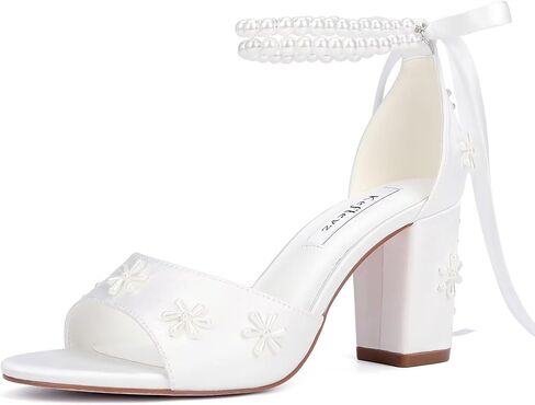 Pearl Heels Wedding Shoes for Bride Block Heel Bridal Shoes Wedding Heeled Sandals in Kuwait