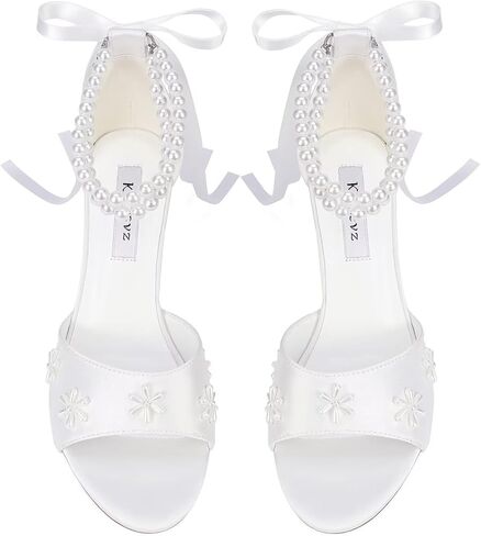 Pearl Heels Wedding Shoes for Bride Block Heel Bridal Shoes Wedding Heeled Sandals in Kuwait