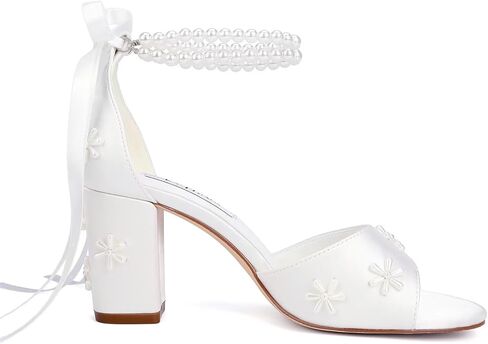 Pearl Heels Wedding Shoes for Bride Block Heel Bridal Shoes Wedding Heeled Sandals in Kuwait