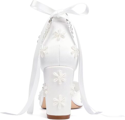 Pearl Heels Wedding Shoes for Bride Block Heel Bridal Shoes Wedding Heeled Sandals in Kuwait