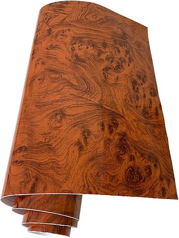 Vinyl Wrap Wood Grain - Peel & Stick Self-Adhesive Film for Car Interior, Furniture, Cabinets - Waterproof Glossy Decorative Sticker, DIY Upgrade (2 Rolls) (Light Brown) in Kuwait