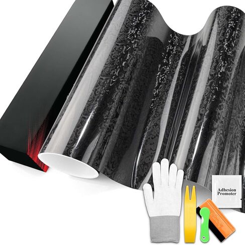 Pet Damascus مزورة Gloss Black Vinyl Wrap Auto Car Sticker Secal Screat Sheet Bubble Technology Free Air Technology مع مجموعة أدوات 1FTX5ft in Saudi Arabia