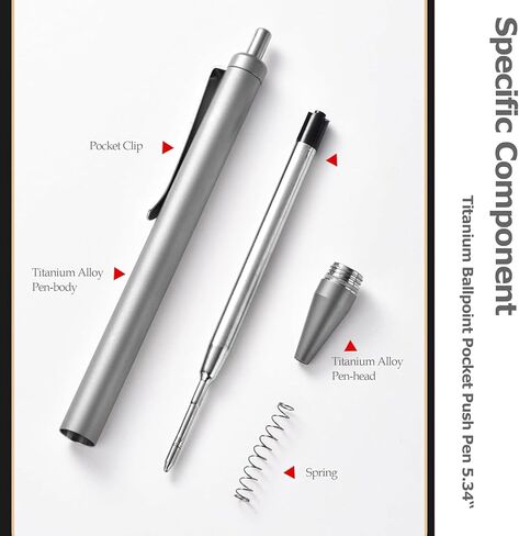 قلم حبر جاف من التيتانيوم مقاس 5.31 بوصة، مشبك قلم ضغط لسحب قلم الجيب القابل لإعادة الملء للحمل اليومي، حجم صغير in Kuwait