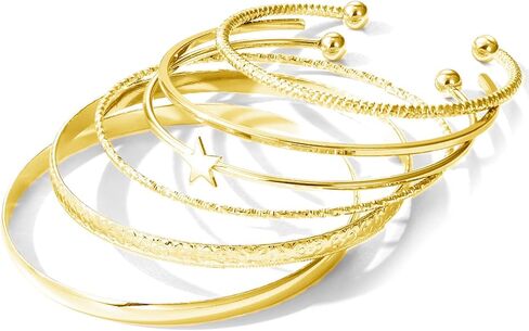 17IF Gold Bangle Bracelet For Women 14k Plated Multi Layer Cuff Bracelets Set Trendy Boho Textured Indian Punk Chunky Cable Smooth Bangles Elegance Stack Minimalist Jewelry Gift in Saudi Arabia