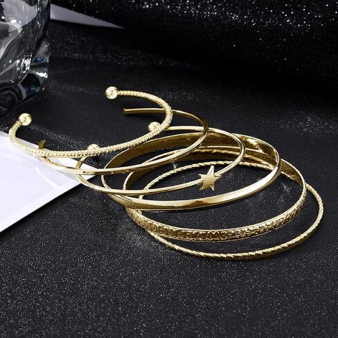 17IF Gold Bangle Bracelet For Women 14k Plated Multi Layer Cuff Bracelets Set Trendy Boho Textured Indian Punk Chunky Cable Smooth Bangles Elegance Stack Minimalist Jewelry Gift in Saudi Arabia