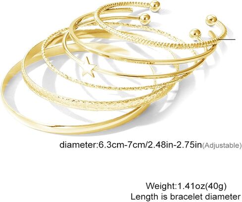 17IF Gold Bangle Bracelet For Women 14k Plated Multi Layer Cuff Bracelets Set Trendy Boho Textured Indian Punk Chunky Cable Smooth Bangles Elegance Stack Minimalist Jewelry Gift in Saudi Arabia