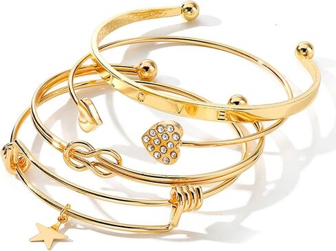 17IF Gold Bangle Bracelet For Women 14k Plated Multi Layer Cuff Bracelets Set Trendy Boho Textured Indian Punk Chunky Cable Smooth Bangles Elegance Stack Minimalist Jewelry Gift in Saudi Arabia