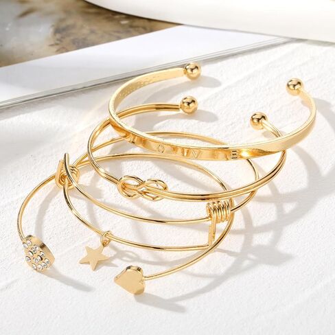 17IF Gold Bangle Bracelet For Women 14k Plated Multi Layer Cuff Bracelets Set Trendy Boho Textured Indian Punk Chunky Cable Smooth Bangles Elegance Stack Minimalist Jewelry Gift in Saudi Arabia