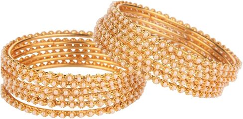 Efulgenz Indian Bangles for Women Gold Bangles Faux Pearl Traditional Bracelet Bangle Set Bollywood Jewelry for Women in Saudi Arabia