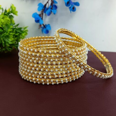 Efulgenz Indian Bangles for Women Gold Bangles Faux Pearl Traditional Bracelet Bangle Set Bollywood Jewelry for Women in Saudi Arabia
