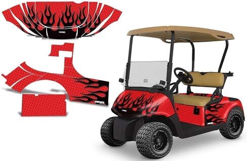 AMR RACING GOLF CART CARTH STANCER ملصق ملصق ملصق متوافق مع E-Z-GO RXV 2008-2015-Diamond Flame Black Red in Saudi Arabia