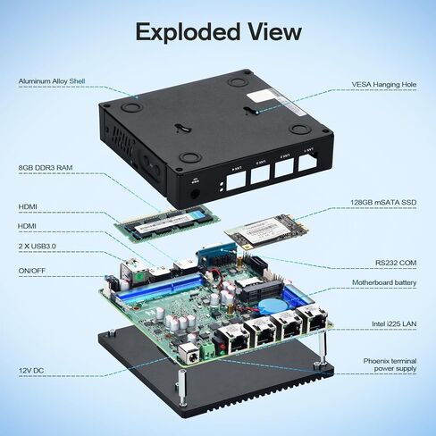 Micro Firewall Appliance, Fanless Mini PC Intel N3700 4Cores/4Threads, 6X Intel 2.5 GbE i226-V LAN,AES-NI,DDR3 8GB SSD 128GB Router Network Security USB3.0/VGA/HD/Wi-Fi (8G 128G/6LAN) in Saudi Arabia