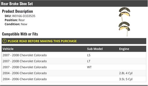 Rear Brake Shoe Set - Compatible with 2004-2008 Chevy Colorado in Saudi Arabia