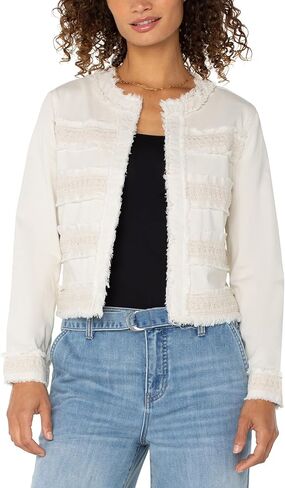 Liverpool Women's Collarless Jacket with Fray & Lace in Soft Touch Twill in Saudi Arabia