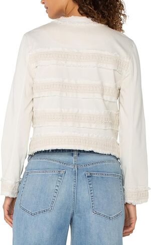 Liverpool Women's Collarless Jacket with Fray & Lace in Soft Touch Twill in Saudi Arabia